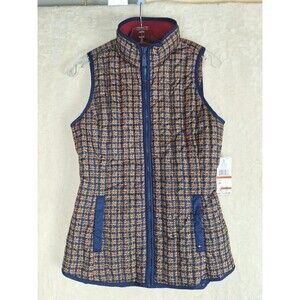 Tommy Hilfiger Womens XS Down Puffer Vest Plaid Full Zip Front Pockets NWT